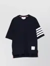 Thom Browne Striped Sleeve Crew Neck Cotton T-shirt In Black