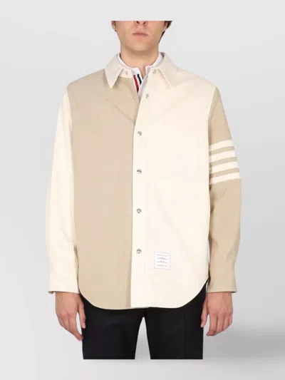 THOM BROWNE STRIPED SLEEVE DENIM JACKET WITH CHEST POCKET