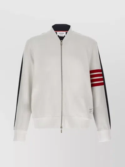 Thom Browne Striped Sleeve Detail Sweatshirt With Contrast Panels In Grey