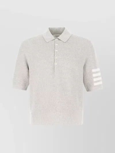 Thom Browne Striped Sleeve Linen Blend Polo Shirt In Gray