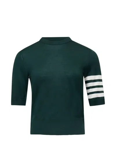 Thom Browne Striped Sleeve Tee Top In Green