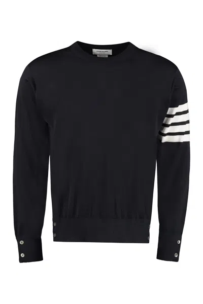 Thom Browne Striped Sleeve Wool Pullover In Black