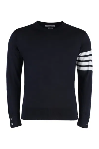 Thom Browne Striped Sleeve Wool Pullover In Blue
