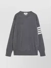 Thom Browne Striped Sleeve Wool Sweater With Ribbed Cuffs In Gray