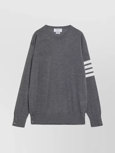 THOM BROWNE STRIPED SLEEVE WOOL SWEATER WITH RIBBED CUFFS