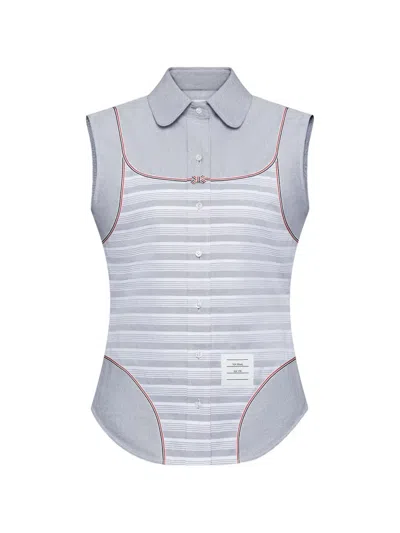 Thom Browne Striped Sleeveless Shirt In Gray