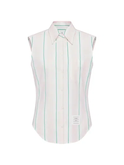 Thom Browne Striped Sleeveless Shirt In Pink