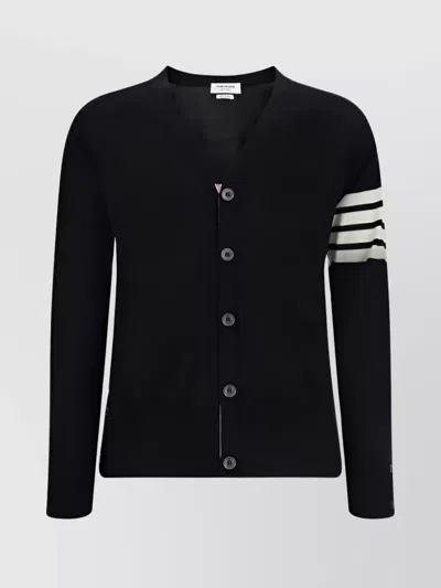 Thom Browne Striped Sleeves Wool Cardigan In Black