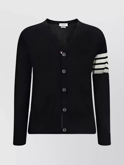 THOM BROWNE STRIPED SLEEVES WOOL CARDIGAN