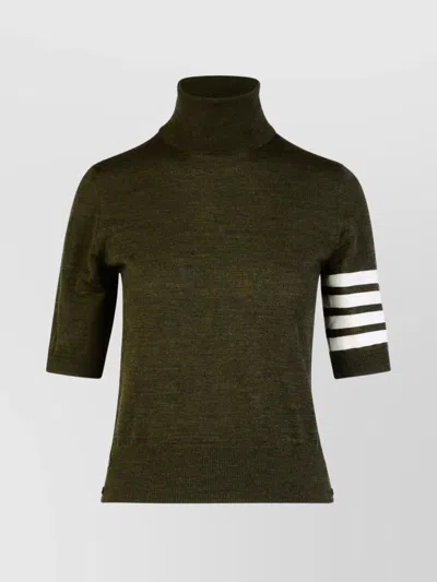 Thom Browne Striped Sleeves Wool Turtleneck Sweater In Brown