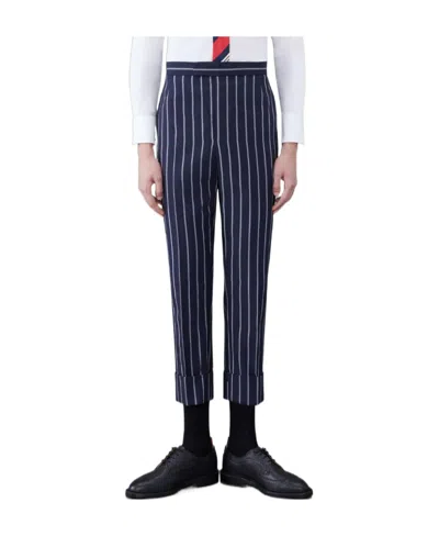 Thom Browne Striped Straight-leg Wool Trousers In Black