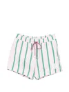 Thom Browne Drawstring Striped Printed Swim Trunks In White