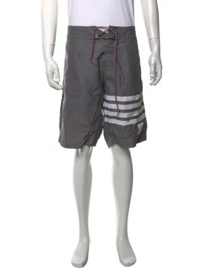 Pre-owned Thom Browne Striped Swim Trunks In Grey