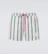 Thom Browne Drawstring Striped Printed Swim Trunks In Pink