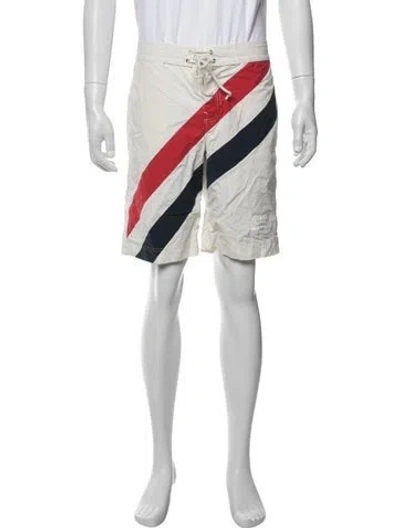 Pre-owned Thom Browne Striped Swim Trunks In Red
