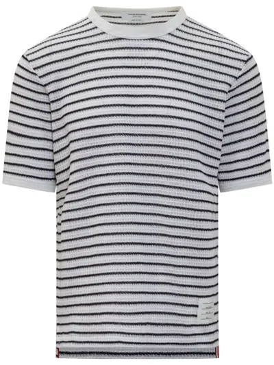 Thom Browne Embroidered Cotton T-shirt In Gray