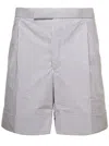 THOM BROWNE STRIPED TAILORED SHORTS IN WHITE COTTON MAN