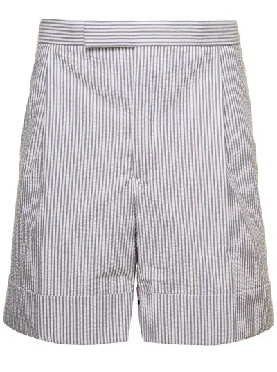 Thom Browne Striped Tailored Shorts In White Cotton Man