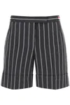 THOM BROWNE STRIPED TAILORING SHORTS IN LIGHT WOOL WITH CUFFED HEM