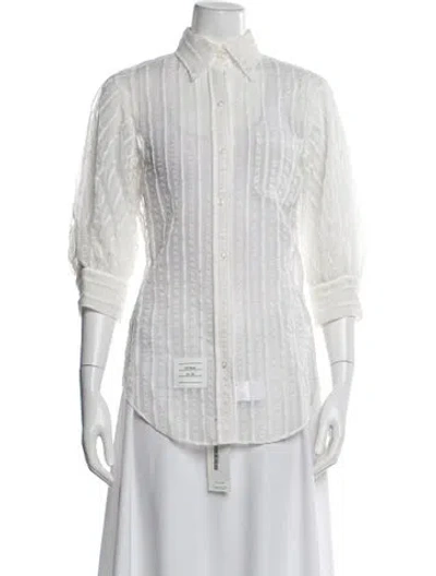 Pre-owned Thom Browne Striped Three-quarter Sleeve Blouse In White