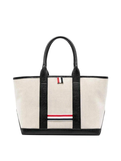 Thom Browne Striped Tote Bag In Neutral