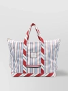 THOM BROWNE STRIPED TOTE FEATURING LOGO PATCH