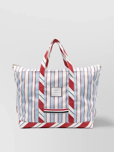 THOM BROWNE STRIPED TOTE FEATURING LOGO PATCH