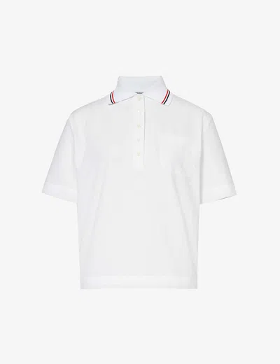 Thom Browne Striped-trim Seersucker-texture Cotton Polo Shirt In White