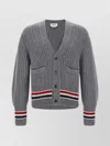 Thom Browne Striped V-neck Cardigan Front Pockets In Multi