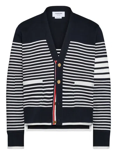Thom Browne Striped V-neck Cardigan In Multi