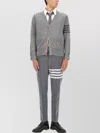 Thom Browne Striped V-neck Ribbed Cardigan With Long Sleeves In Gray