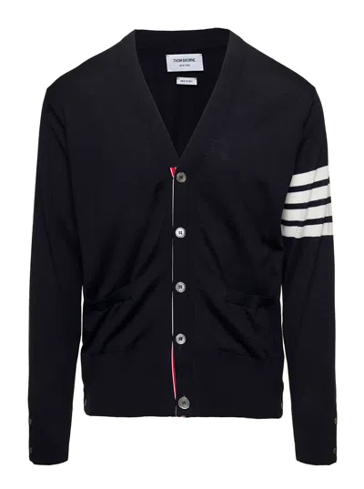 Thom Browne Striped Virgin Wool Cardigan In Blue