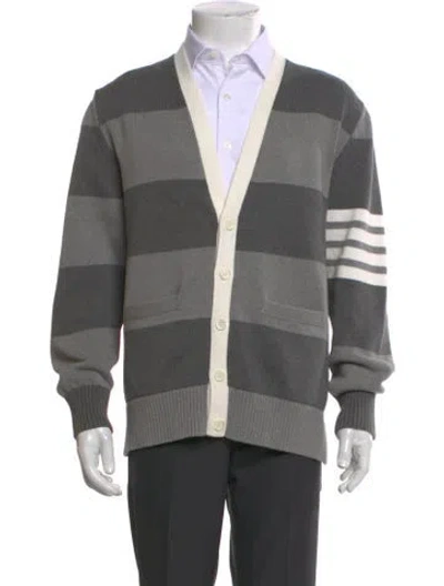 Pre-owned Thom Browne Striped V-neck Cardigan In Blue