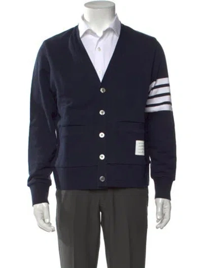 Pre-owned Thom Browne Striped V-neck Cardigan In Blue