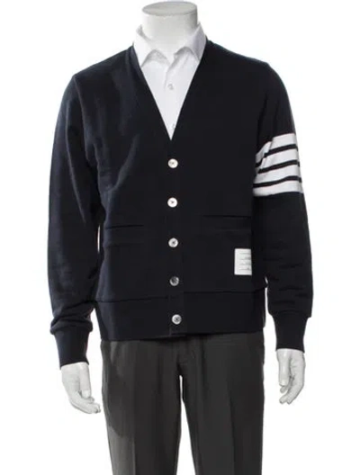 Pre-owned Thom Browne Striped V-neck Cardigan In Blue