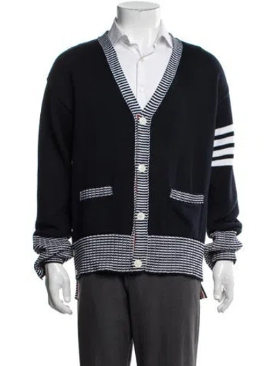 Pre-owned Thom Browne Striped V-neck Cardigan In Blue
