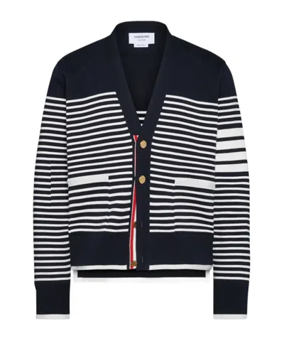 Thom Browne Striped V-neck Cardigan In Multi