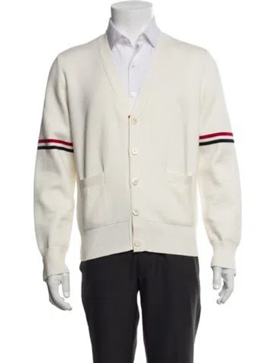 Pre-owned Thom Browne Striped V-neck Cardigan In Neutral