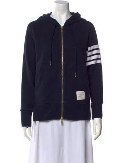 Pre-owned Thom Browne Striped V-neck Hoodie In Blue