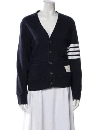 Pre-owned Thom Browne Striped V-neck Sweater In Blue