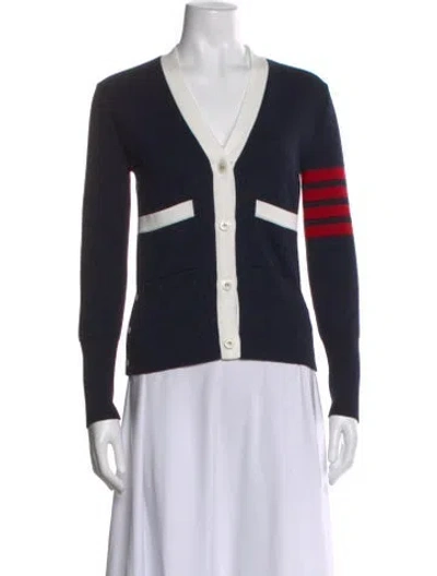 Pre-owned Thom Browne Striped V-neck Sweater In Blue