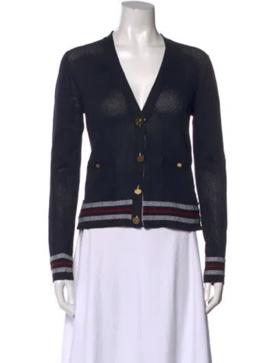 Pre-owned Thom Browne Striped V-neck Sweater In Blue