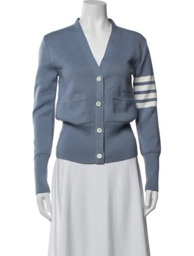 Pre-owned Thom Browne Striped V-neck Sweater In Blue
