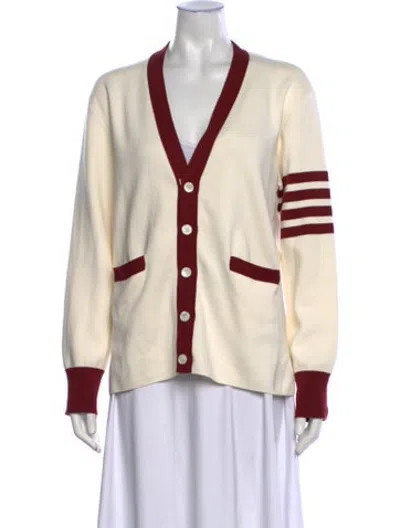 Pre-owned Thom Browne Striped V-neck Sweater In Neutrals