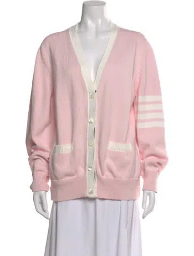 Pre-owned Thom Browne Striped V-neck Sweater In Pink
