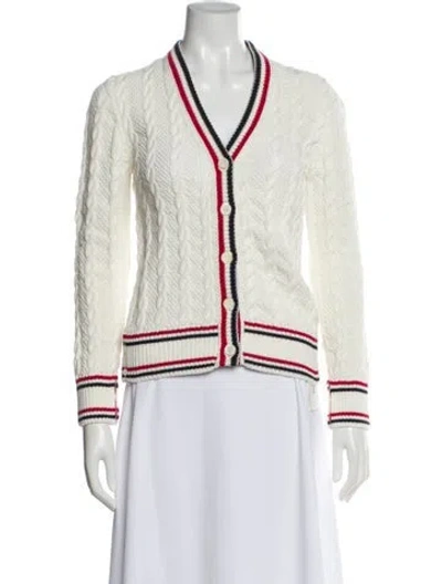 Pre-owned Thom Browne Striped V-neck Sweater In White