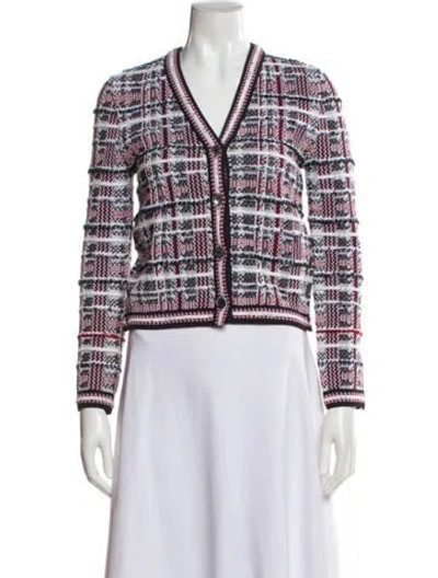 Pre-owned Thom Browne Striped V-neck Sweater In White