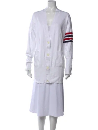 Pre-owned Thom Browne Striped V-neck Sweater In White