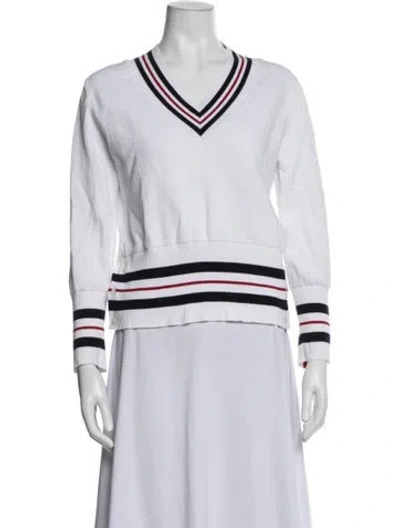 Pre-owned Thom Browne Striped V-neck Sweatshirt In White