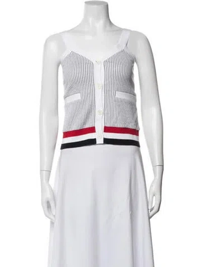 Pre-owned Thom Browne Striped V-neck Top In White